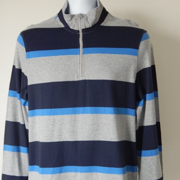 NWT Ben Sherman One Quarter Zip Long Sleeve Striped Cotton Blend Shirt Top - Picture 2 of 9
